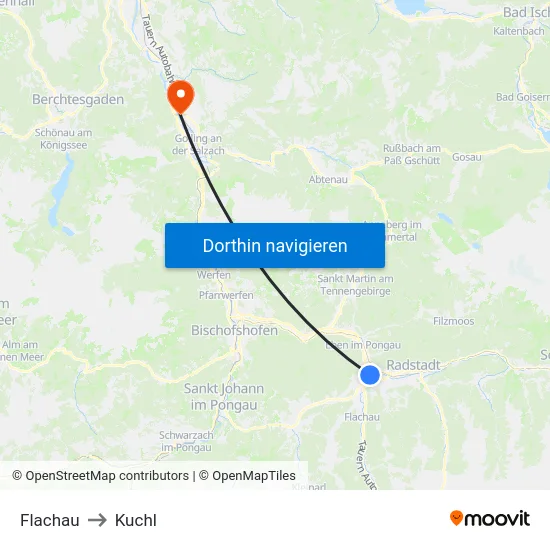Flachau to Kuchl map
