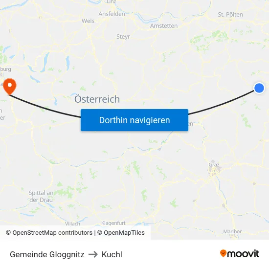 Gemeinde Gloggnitz to Kuchl map