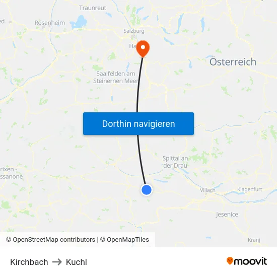 Kirchbach to Kuchl map