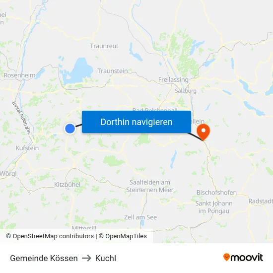 Gemeinde Kössen to Kuchl map