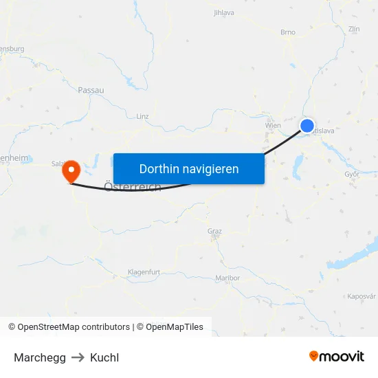 Marchegg to Kuchl map