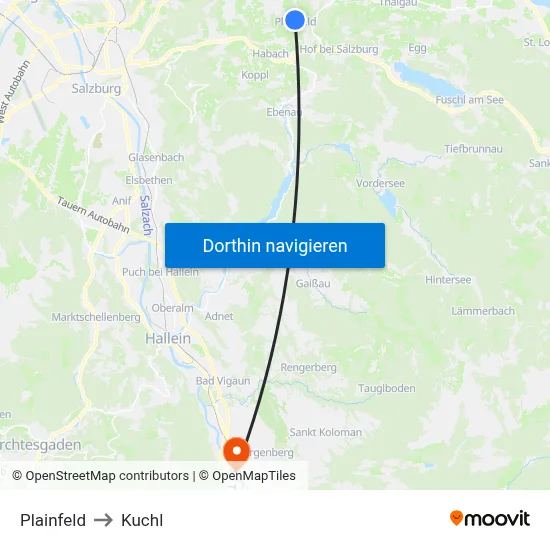 Plainfeld to Kuchl map