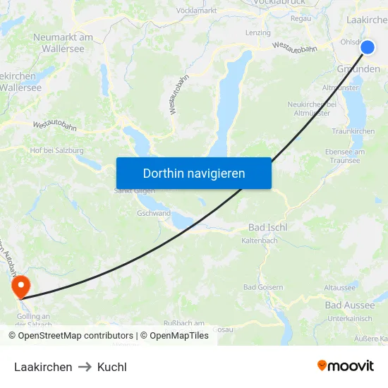Laakirchen to Kuchl map