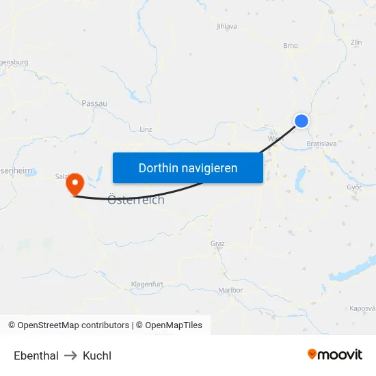 Ebenthal to Kuchl map