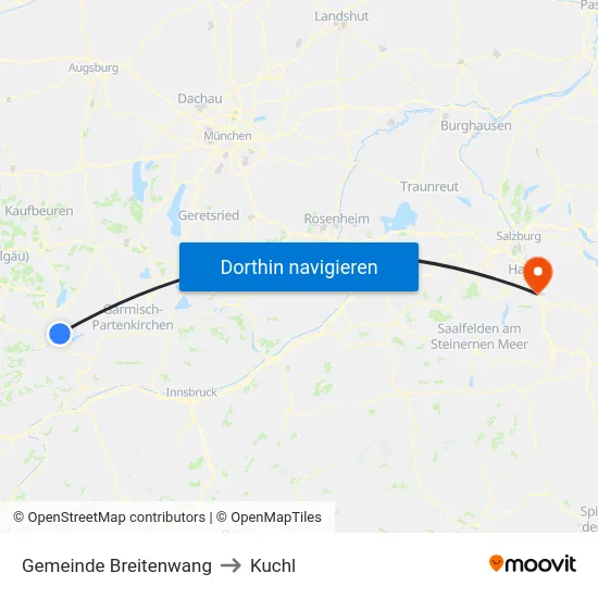 Gemeinde Breitenwang to Kuchl map
