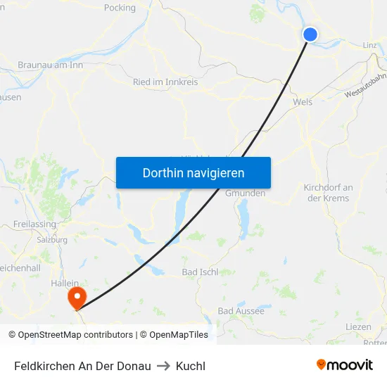 Feldkirchen An Der Donau to Kuchl map
