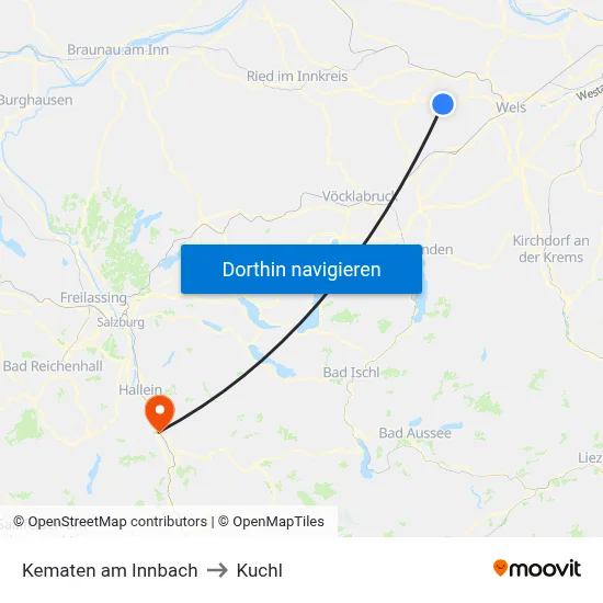 Kematen am Innbach to Kuchl map