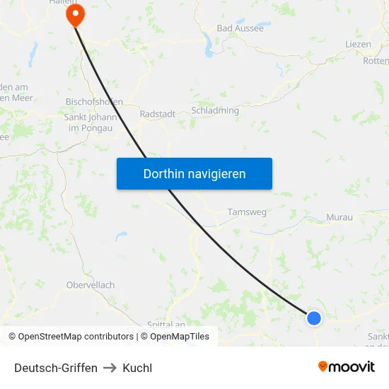 Deutsch-Griffen to Kuchl map