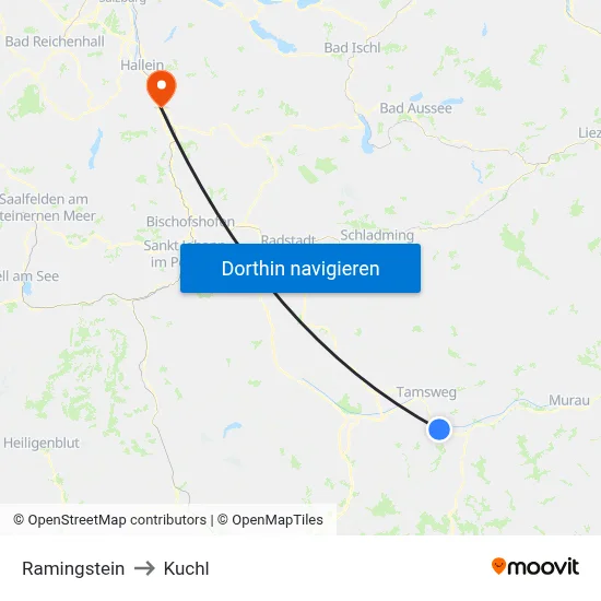 Ramingstein to Kuchl map