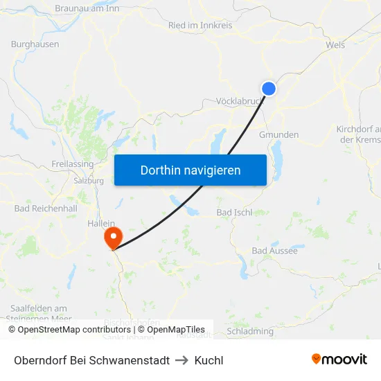 Oberndorf Bei Schwanenstadt to Kuchl map