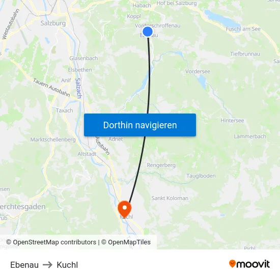 Ebenau to Kuchl map