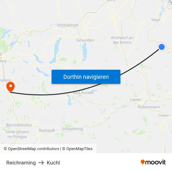 Reichraming to Kuchl map