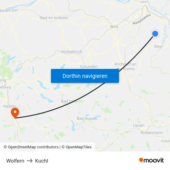 Wolfern to Kuchl map