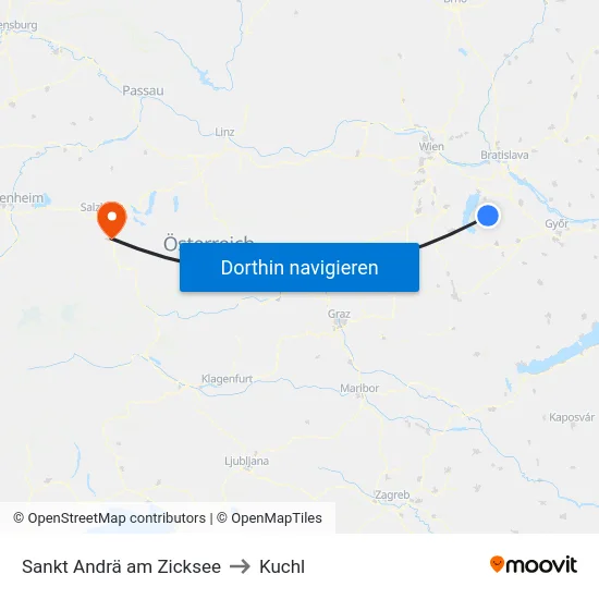 Sankt Andrä am Zicksee to Kuchl map