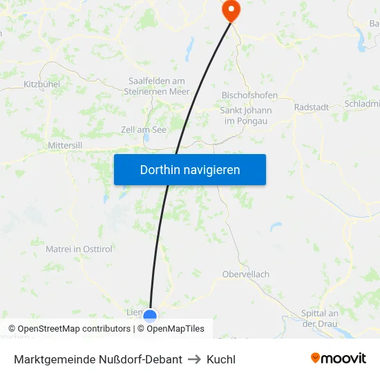 Marktgemeinde Nußdorf-Debant to Kuchl map