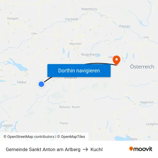 Gemeinde Sankt Anton am Arlberg to Kuchl map