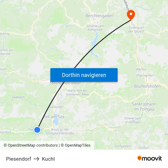 Piesendorf to Kuchl map