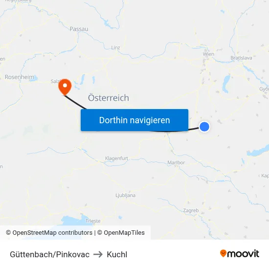 Güttenbach/Pinkovac to Kuchl map