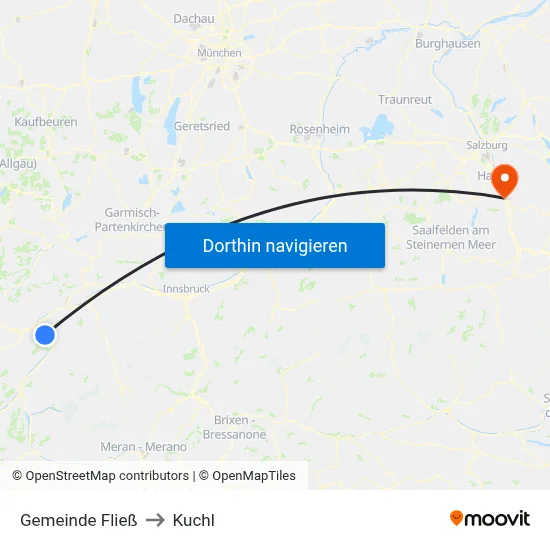 Gemeinde Fließ to Kuchl map