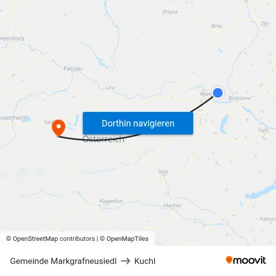 Gemeinde Markgrafneusiedl to Kuchl map