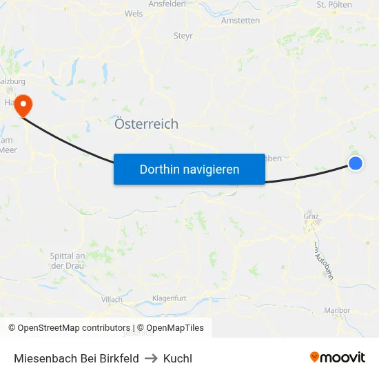Miesenbach Bei Birkfeld to Kuchl map