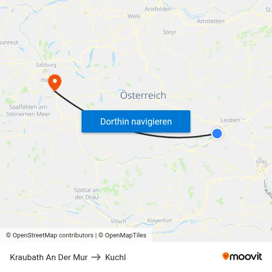 Kraubath An Der Mur to Kuchl map