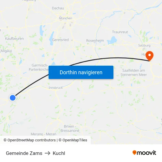 Gemeinde Zams to Kuchl map