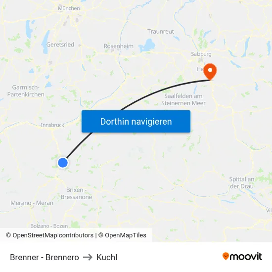 Brenner - Brennero to Kuchl map