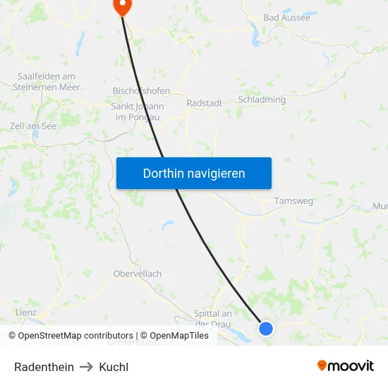 Radenthein to Kuchl map