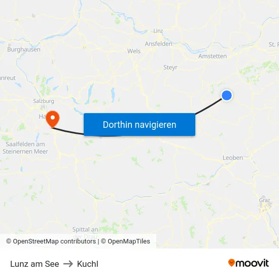 Lunz am See to Kuchl map