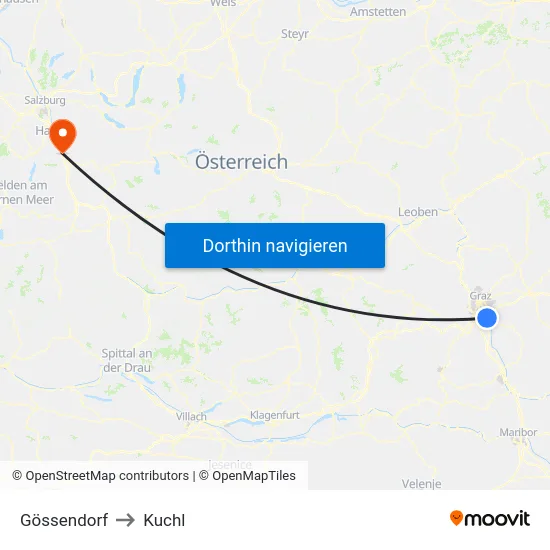 Gössendorf to Kuchl map