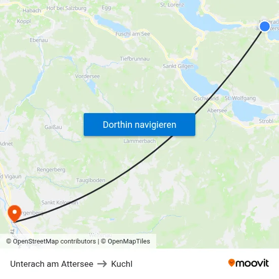 Unterach am Attersee to Kuchl map