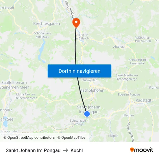 Sankt Johann Im Pongau to Kuchl map