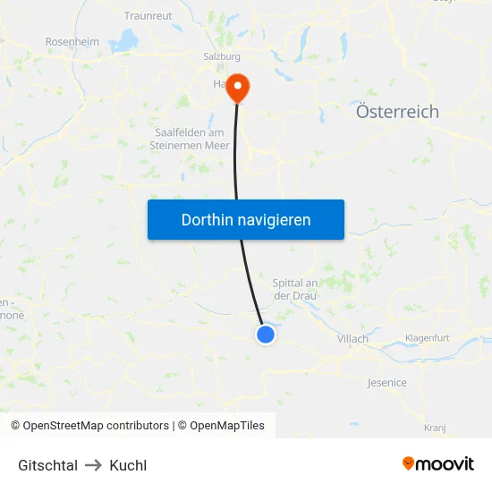 Gitschtal to Kuchl map