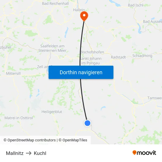 Mallnitz to Kuchl map