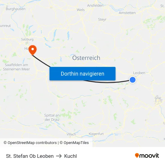 St. Stefan Ob Leoben to Kuchl map
