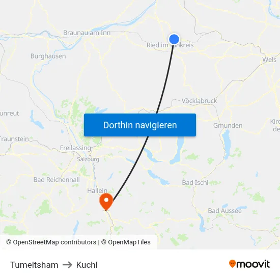 Tumeltsham to Kuchl map