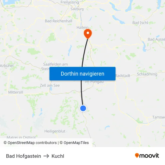 Bad Hofgastein to Kuchl map