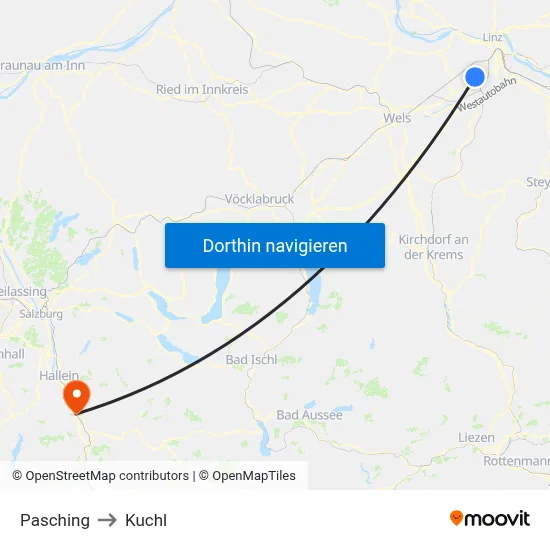 Pasching to Kuchl map