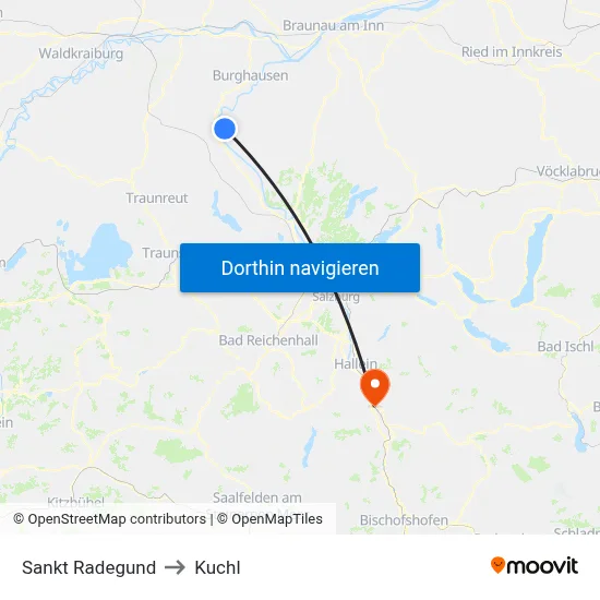 Sankt Radegund to Kuchl map