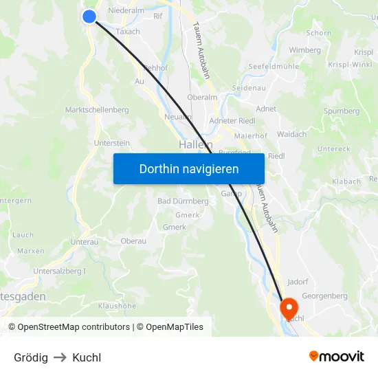 Grödig to Kuchl map