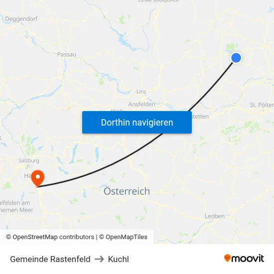 Gemeinde Rastenfeld to Kuchl map
