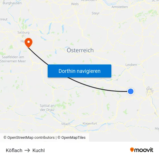 Köflach to Kuchl map