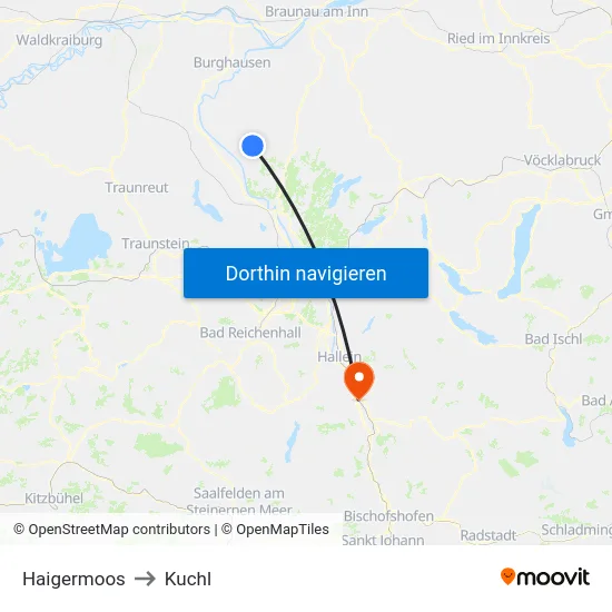 Haigermoos to Kuchl map
