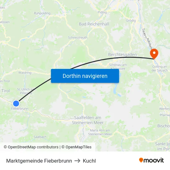 Marktgemeinde Fieberbrunn to Kuchl map