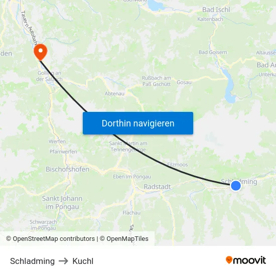 Schladming to Kuchl map