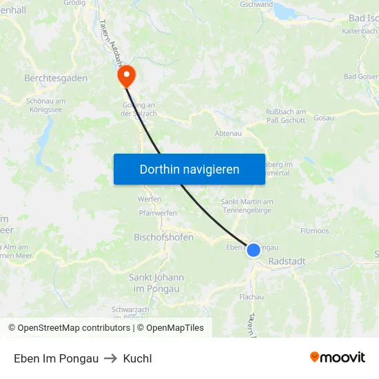 Eben Im Pongau to Kuchl map
