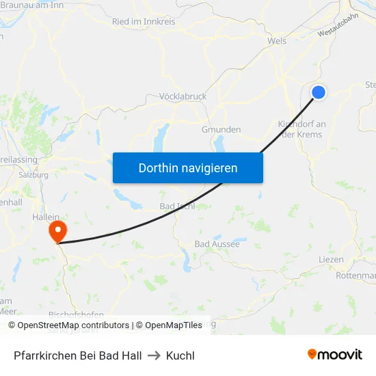 Pfarrkirchen Bei Bad Hall to Kuchl map