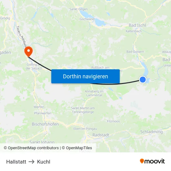 Hallstatt to Kuchl map