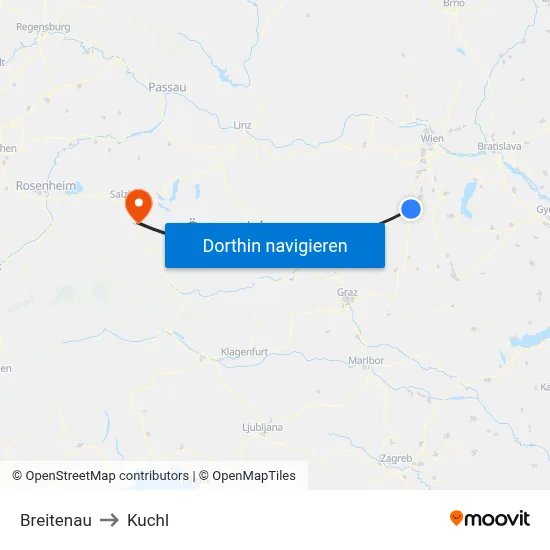 Breitenau to Kuchl map